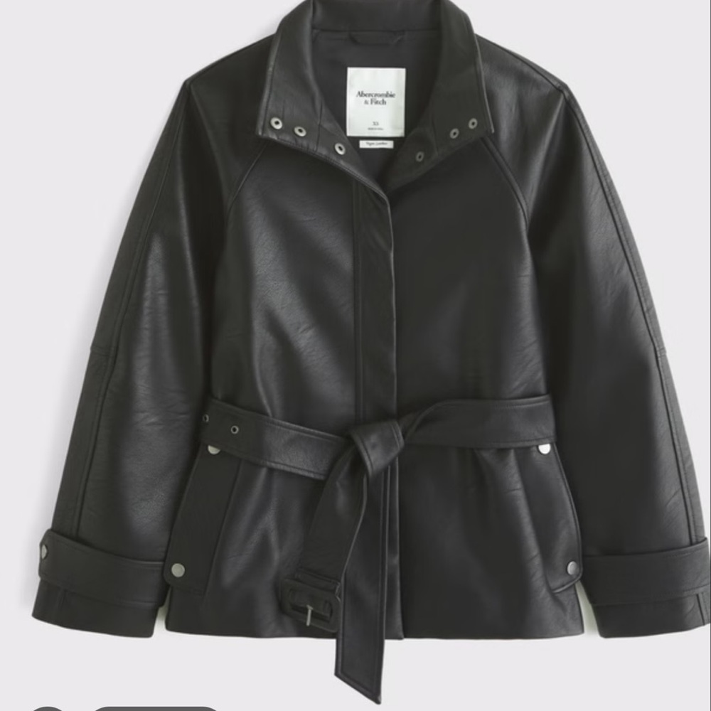 Abercrombie & Fitch Black Belted Leather Jacket NWT - Picture 2 of 5